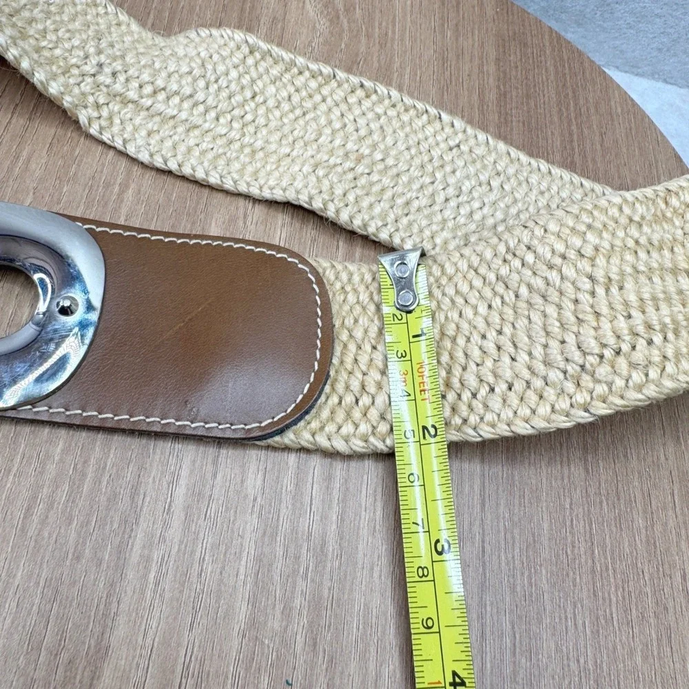 Woven Straw‎ Leather Stretch Waist Belt Women Silver Buckle Accent Boho Chic